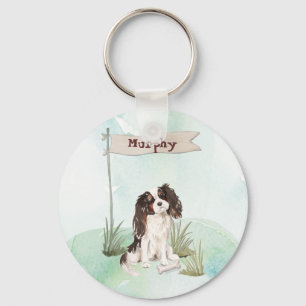 Custom Name Tri Colour King Charles Spaniel Keychain