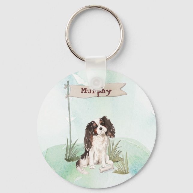 Custom Name Tri Colour King Charles Spaniel  Keychain (Front)