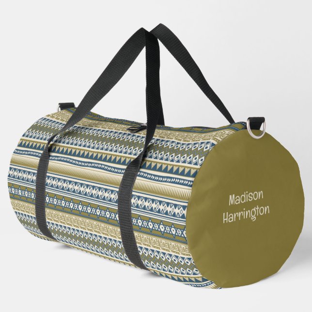 Custom Name Tribal Aztec Pattern Duffle Bag (Left Corner)
