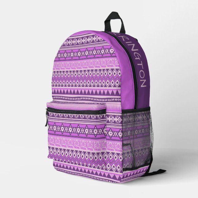 Custom Name Tribal Aztec Pattern Printed Backpack (Back Corner Right)