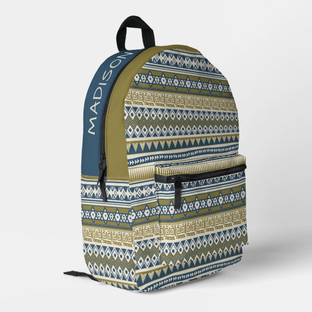 Custom Name Tribal Aztec Pattern Printed Backpack (Back Corner Left)