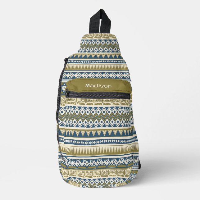 Custom Name Tribal Aztec Pattern Sling Bag (Front)