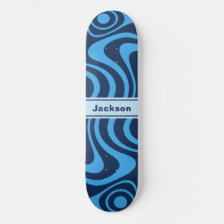 Custom Name Trippy Wavy 70s Retro Blue Skateboard