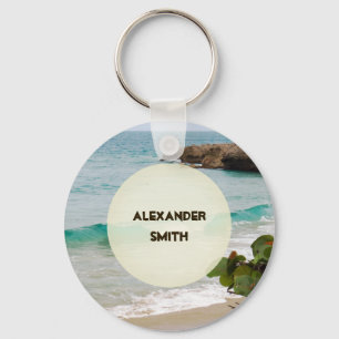 Custom Name   Tropical Beach Keychain