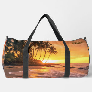 Custom Name Tropical Beach Sunset Duffle Bag