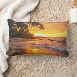 Custom Name Tropical Beach Sunset Lumbar Pillow