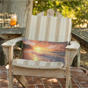 Custom Name Tropical Beach Sunset Lumbar Pillow