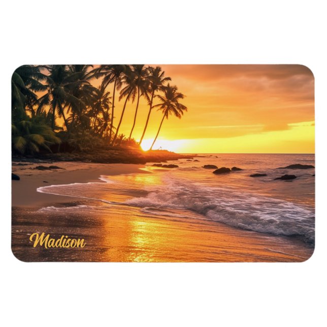 Custom Name Tropical Beach Sunset Magnet (Horizontal)