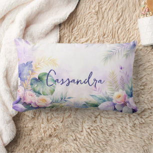 Custom Name Tropical Flowers Lumbar Pillow