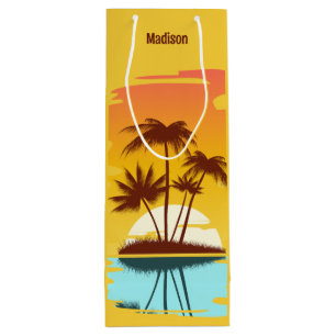Custom Name Tropical Island Sunset Wine Gift Bag