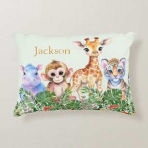 Custom Name Tropical Jungle Baby animals Accent Pillow