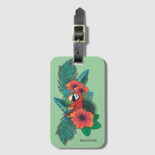 Custom name Tropical Parrot Luggage Tag (Front Vertical)