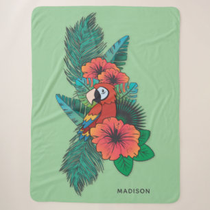 Custom name Tropical Parrot Sherpa Blanket