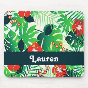 Custom name tropical pattern mouse pad