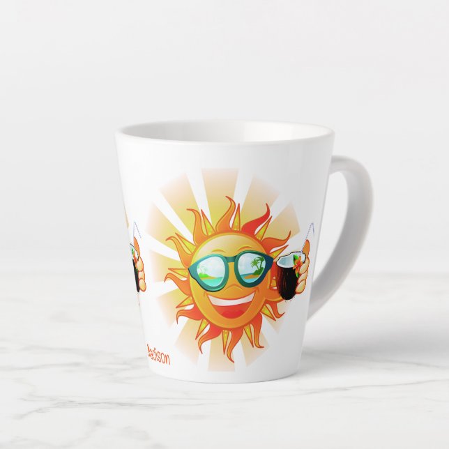 Custom Name Tropical Sun Latte Mug (Right Angle)