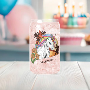 Custom Name Tropical Unicorn Can Glass