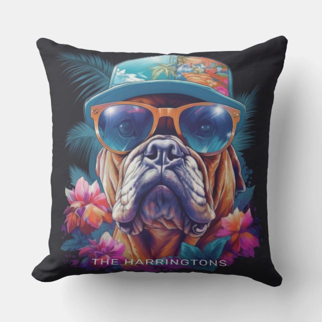 Custom Name Tropical Vacation Dog Outdoor Pillow (Front)