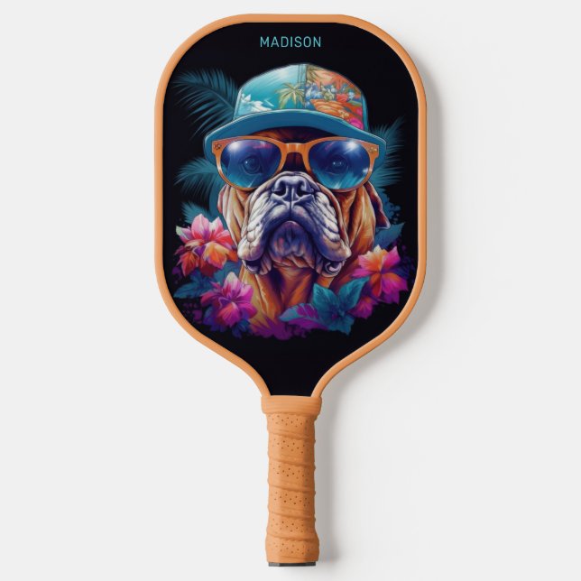 Custom Name Tropical Vacation Dog Pickleball Paddle (Front)