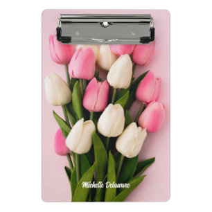 Custom Name Tulips on Pink Mini Clipboard