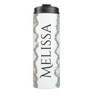 Custom Name Tumbler, Silver Glitter Tumbler