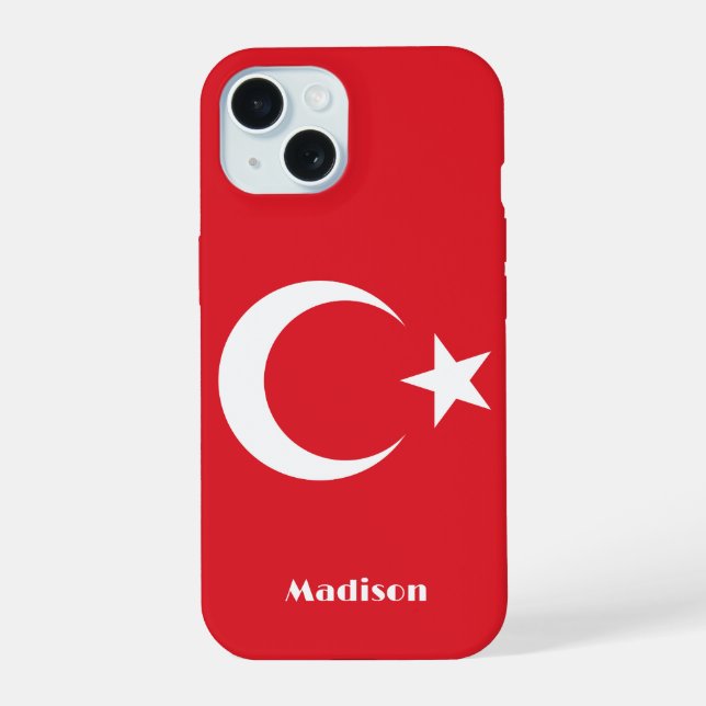 Custom Name Turkey Flag iPhone 15 Case (Back)