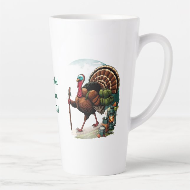 Custom name, turkey hiking  latte mug (Right)