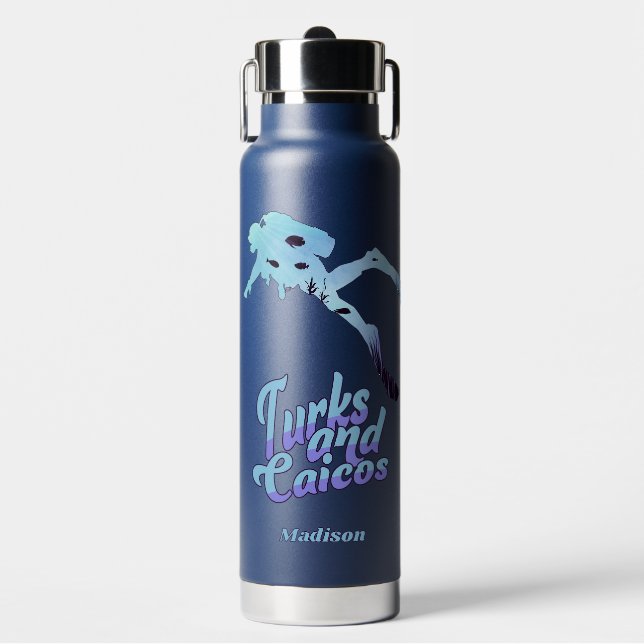 Custom Name Turks and Caicos Diving Water Bottle (Front)