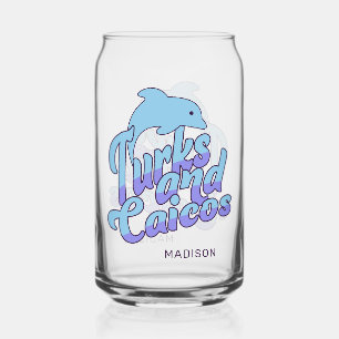 Custom Name Turks and Caicos Dolphin Can Glass