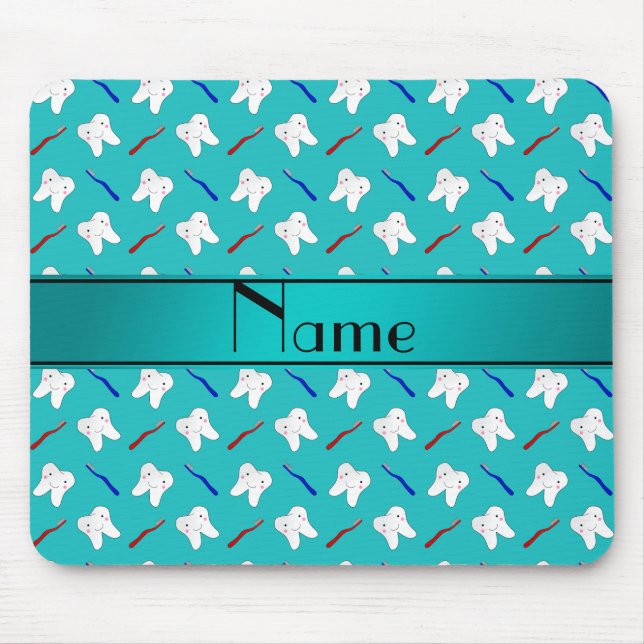 Custom name turquoise brushes and tooth pattern mouse pad (Front)