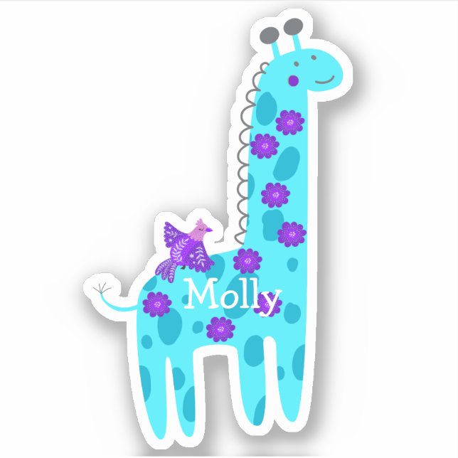 Custom Name Turquoise Giraffe Purple Bird Laptop  (Front)