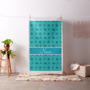 Custom name turquoise gymnastics stars hearts fabric