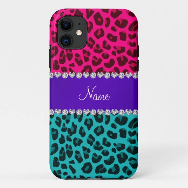 Custom name turquoise hot pink leopard Case-Mate iPhone case (Back)