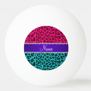 Custom name turquoise hot pink leopard ping pong ball