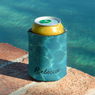 Custom Name Turquoise Pool Water Can Cooler