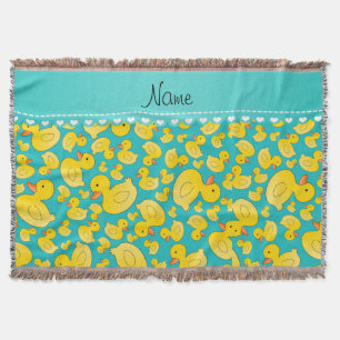 Custom name turquoise rubberducks blue stripe throw blanket
