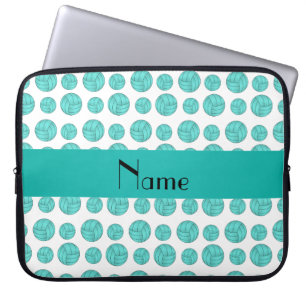 Custom name turquoise volleyball pattern laptop sleeve