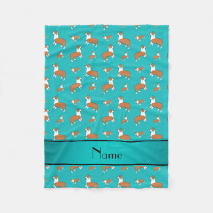 Custom name turquoise Welsh corgi pembroke dogs Fleece Blanket