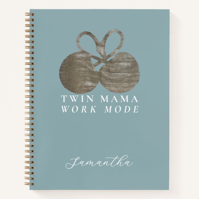 Custom Name Twin Mama Work Mode Dusty Blue Gold  Notebook (Front)