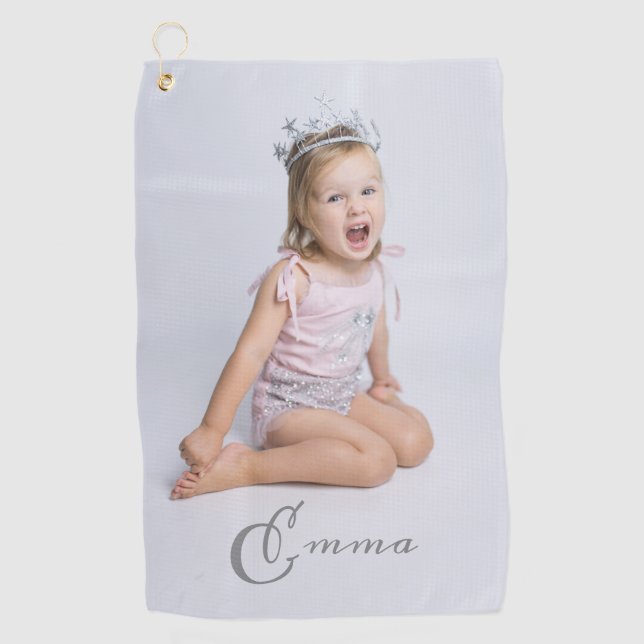 Custom Name Typography and Photo Golf Towel (Front)