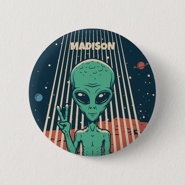 Custom Name UFO Alien 2 Inch Round Button (Front)