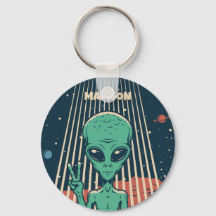 Custom Name UFO Alien Keychain