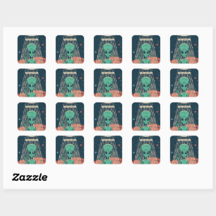 Custom Name UFO Alien Square Sticker