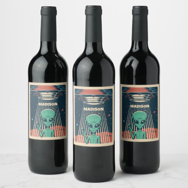 Custom Name UFO Alien Wine Label (Bottles)