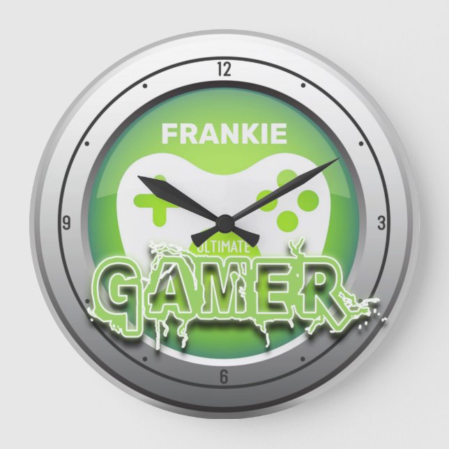 Custom NAME Ultimate Gamer Video Game Room Large Clock (Front)