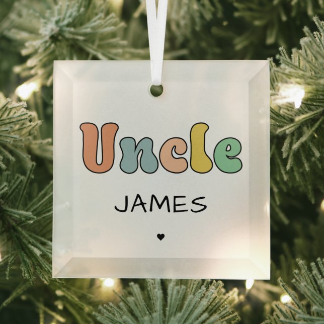 Custom Name Uncle Retro Gift | Uncle Personalized Glass Ornament (Insitu)