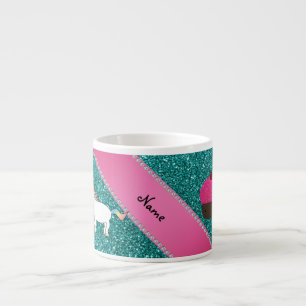 Custom name unicorn cupcake turquoise glitter espresso cup
