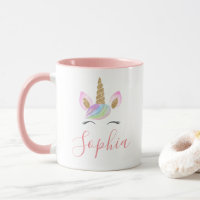 Custom Name Unicorn Head Cute Pastel Rainbow