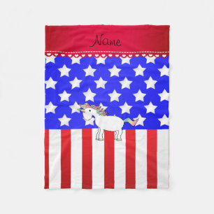 Custom name unicorn patriotic stars stripes fleece blanket