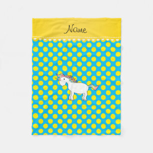 Custom name unicorn sky blue yellow polka dots fleece blanket