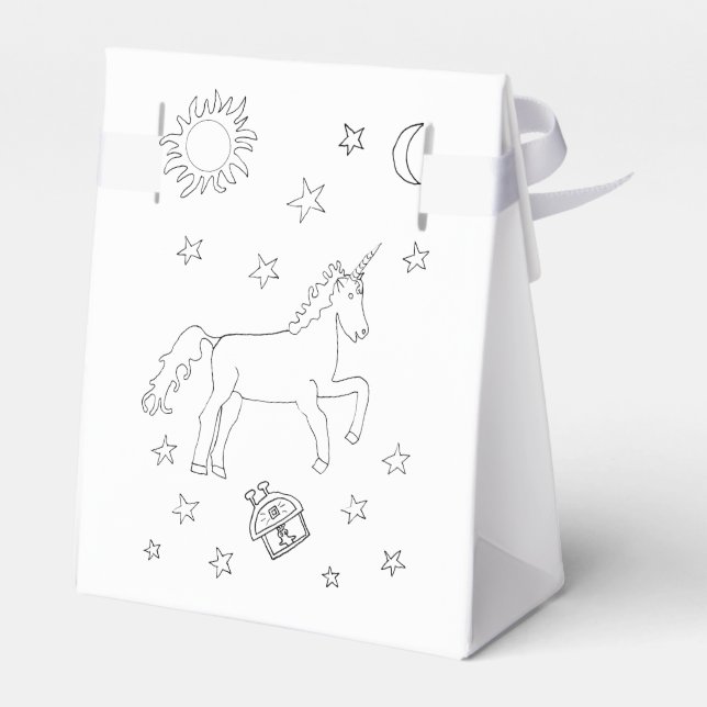 Custom Name Unicorn Stars Colour-in Favor Box (Back Side)
